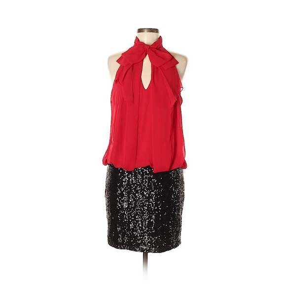Bisou Bisou Dresses & Skirts - Bisou Bisou Red With Black Sequins Dress